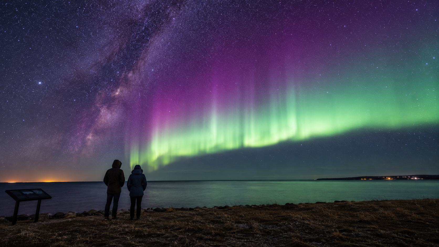 Northern Lights Over Lake Superior in Michigan
