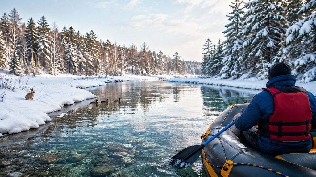 Peaceful Winter Paddling on a Michigan River